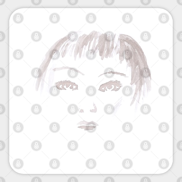 Woman face portrait. Watercolor illustration monochrome Sticker by grafinya